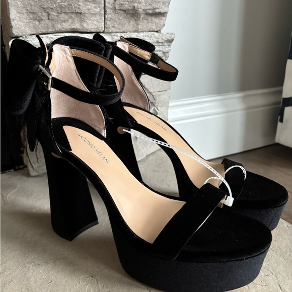 NWT Antonio Melani Velvet Platform Dress feathers bows Sandals heels prom, 8 - Picture 4 of 8
